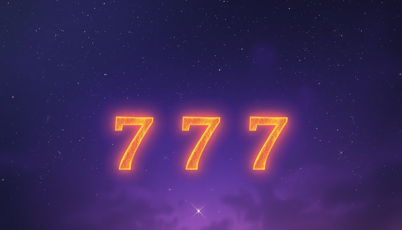Three glowing golden 777s under a sky full of stars — angel number 777 meaning, luck and spiritual alignment