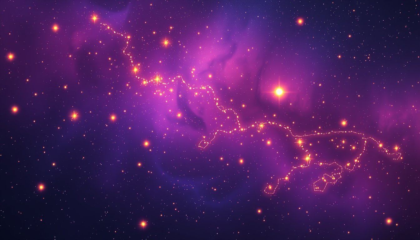 Aries ram constellation glowing in a deep violet night sky — Aries zodiac sign personality, love and career