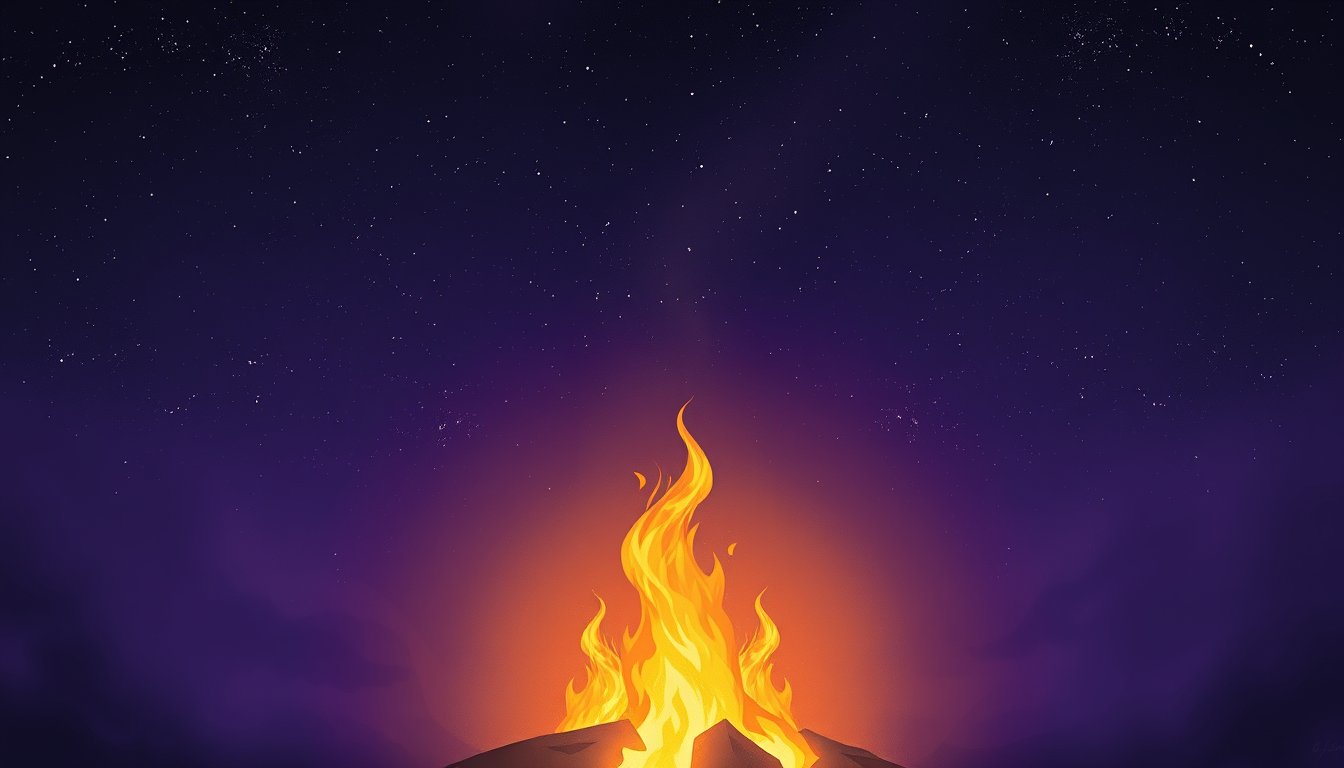 Three glowing embers rising from a warm fire into a dark starry sky — fire signs Aries Leo Sagittarius, passion and energy