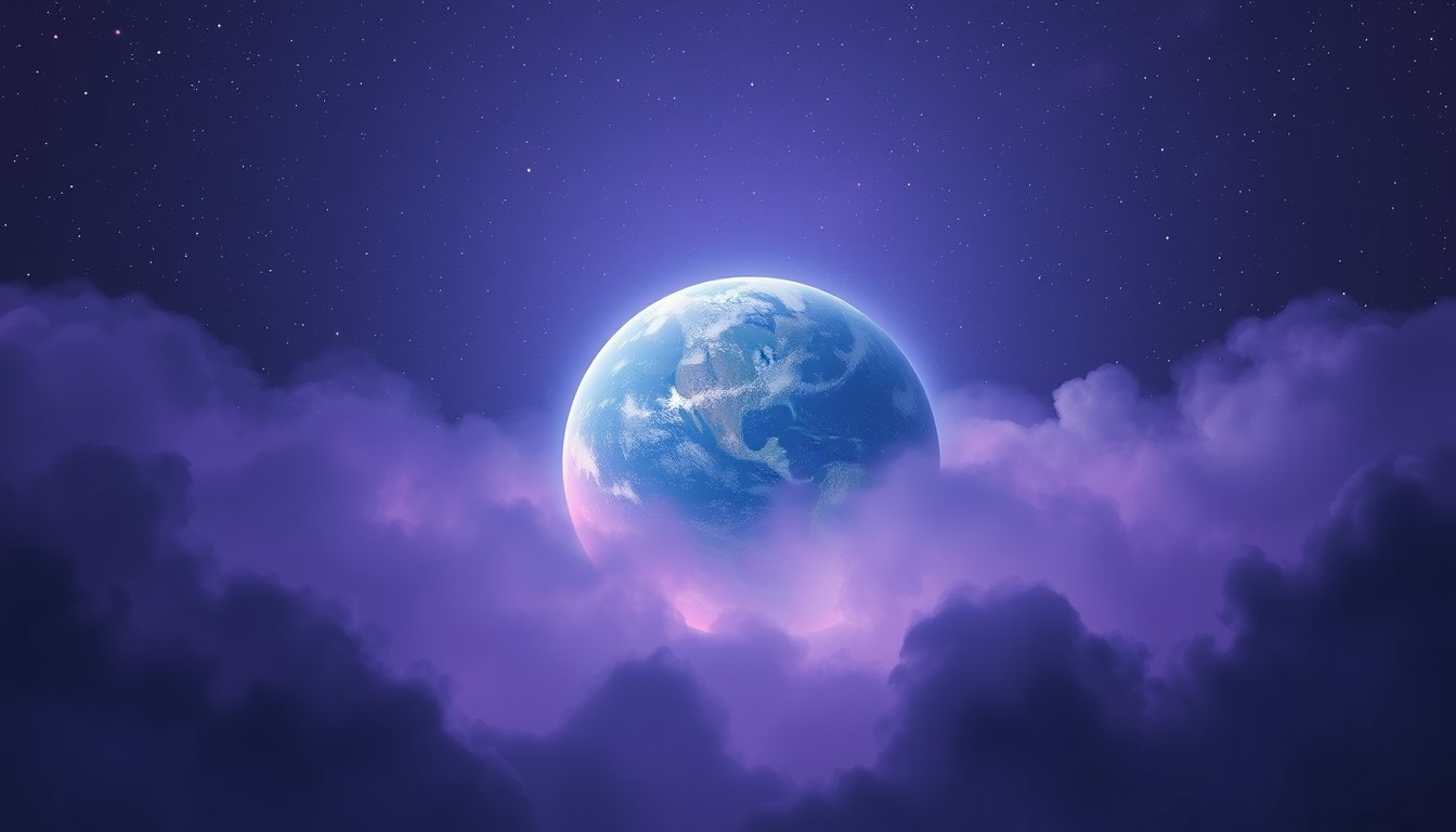 A soft blue planet half-wrapped in glowing mist and stars — neptune retrograde meaning, dreams and intuition