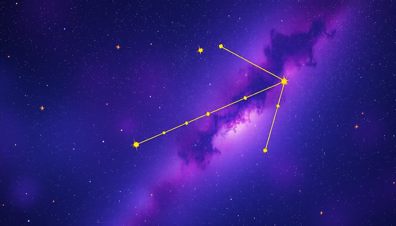 Sagittarius archer constellation aiming across a vast violet cosmos — Sagittarius zodiac sign personality, love and career