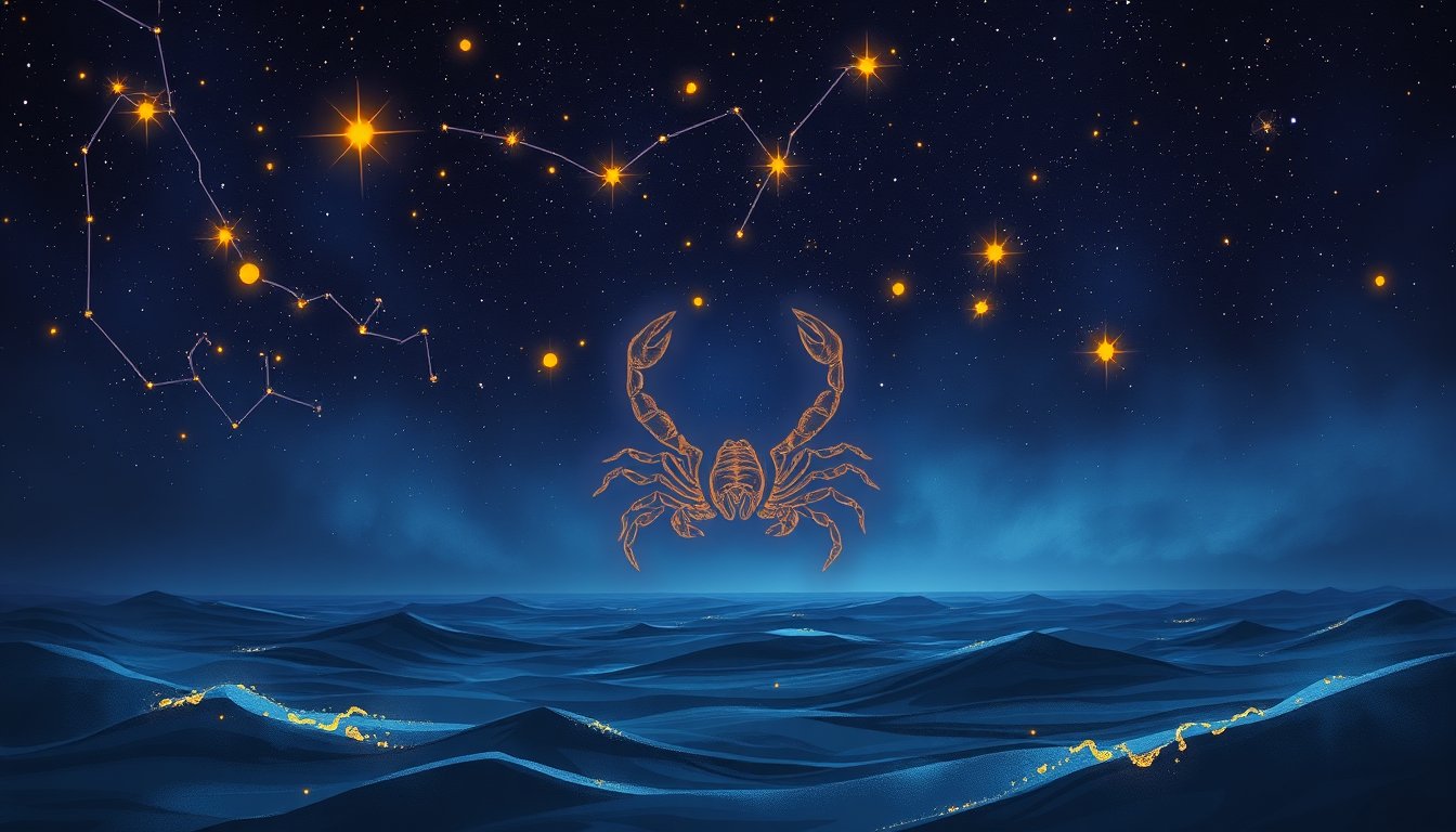 Scorpio scorpion constellation glowing over dark mystical waters — Scorpio zodiac sign personality, love and career