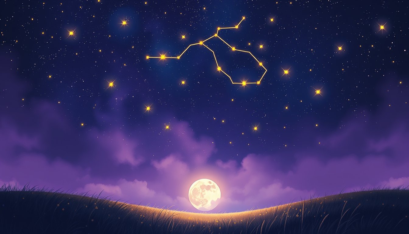 Taurus bull constellation glowing over a calm moonlit meadow — Taurus zodiac sign personality, love and career