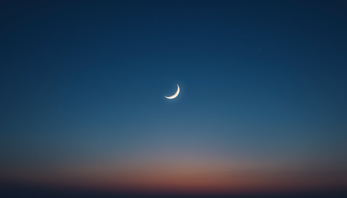 A delicate waning crescent moon near dawn with soft stars — waning crescent moon meaning, rest and surrender