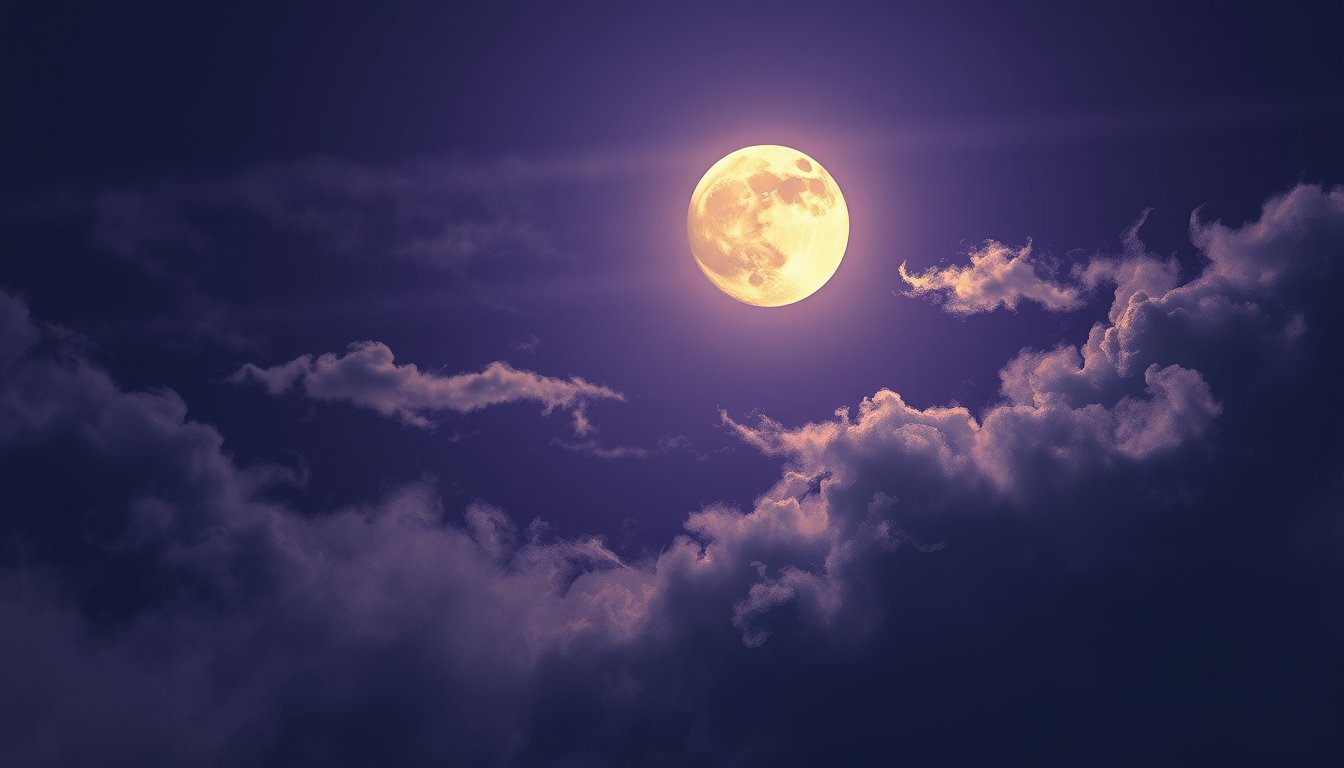 A nearly full waxing gibbous moon glowing through drifting clouds — waxing gibbous moon meaning, refinement and preparation